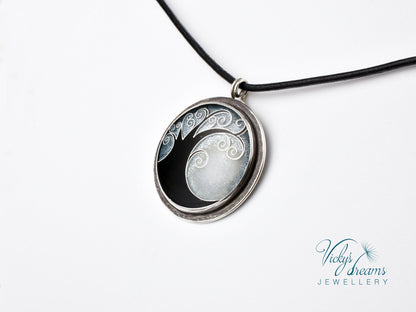 Elegant Black Cloisonne Enamel Tree Necklace Pendant