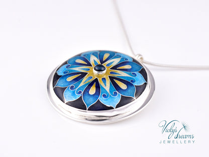 Vibrant Mandala Cloisonné Enameled Sterling Silver Pendant Necklace
