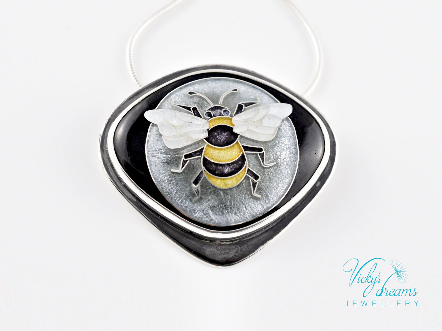 Honeybee Cloisonne Enamel Pendant Silver Necklace Sterling Jewelry Handmade Unique