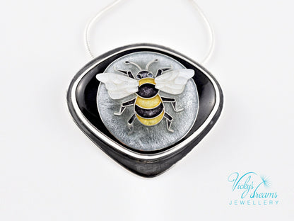 Honeybee Cloisonne Enamel Pendant Silver Necklace Sterling Jewelry Handmade Unique
