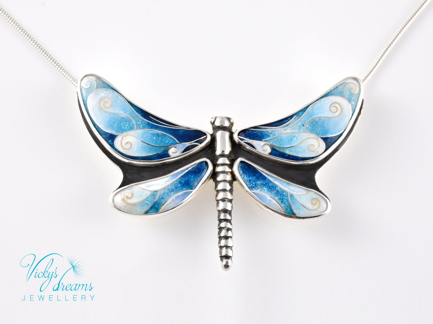 Vibrant Cloisonne Enamel Dragonfly Necklace Wearable Art Gift