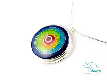 Enameled vibrant color Sterling Pendant - Silver Cloisonne Necklace