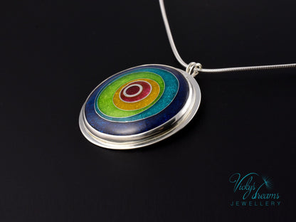 Enameled vibrant color Sterling Pendant - Silver Cloisonne Necklace