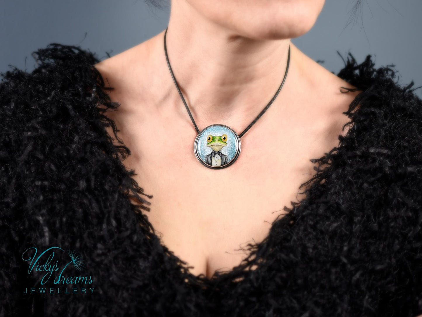 Unique Sterling Silver Mr. Frog Cloisonne Enamel Pendant Necklace Gift