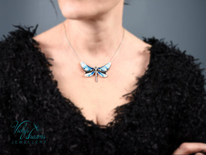 Vibrant Cloisonne Enamel Dragonfly Necklace Wearable Art Gift