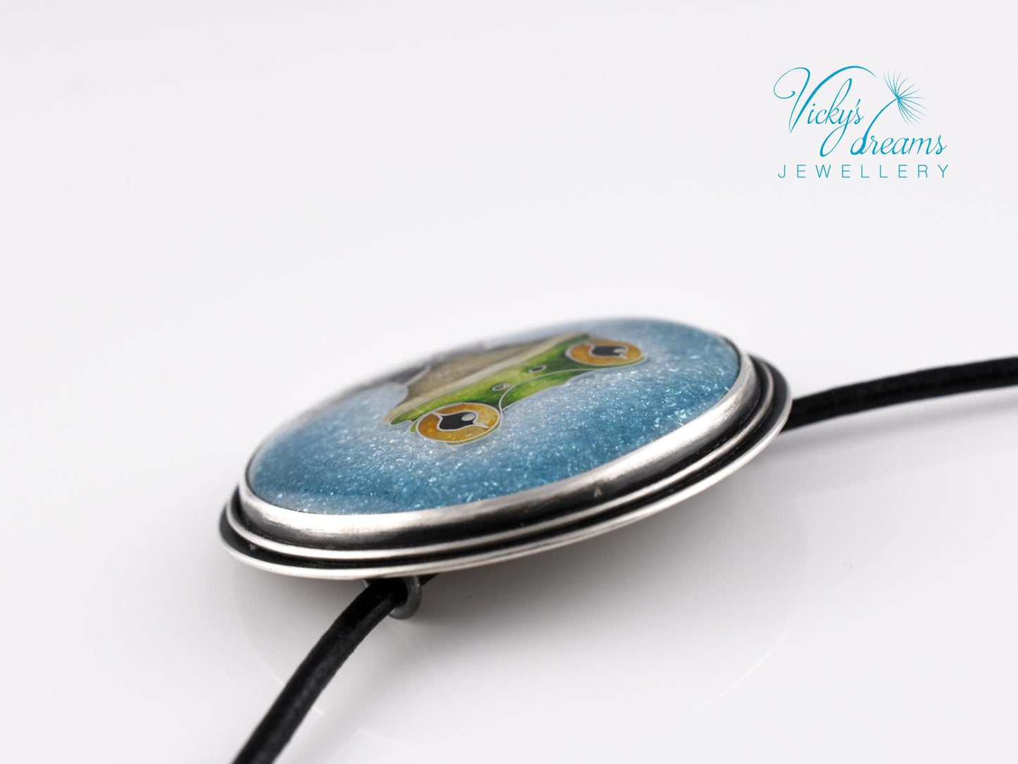 Unique Sterling Silver Mr. Frog Cloisonne Enamel Pendant Necklace Gift