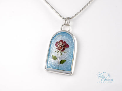 Handcrafted Cloisonne The Little Prince's rose Pendant: Sterling Silver Enameled Necklace Art Necklace