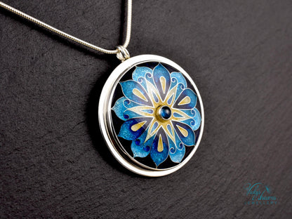 Vibrant Mandala Cloisonné Enameled Sterling Silver Pendant Necklace