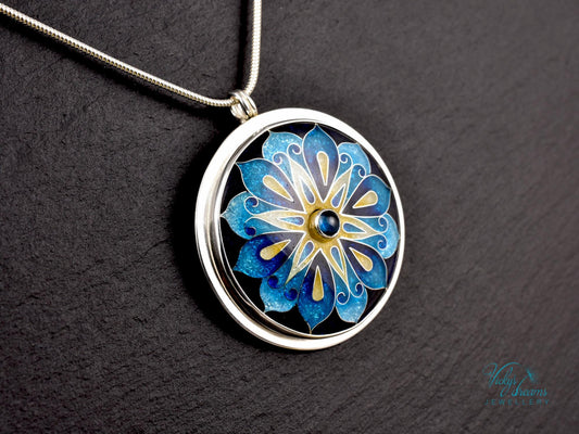 Vibrant Mandala Cloisonné Enameled Sterling Silver Pendant Necklace