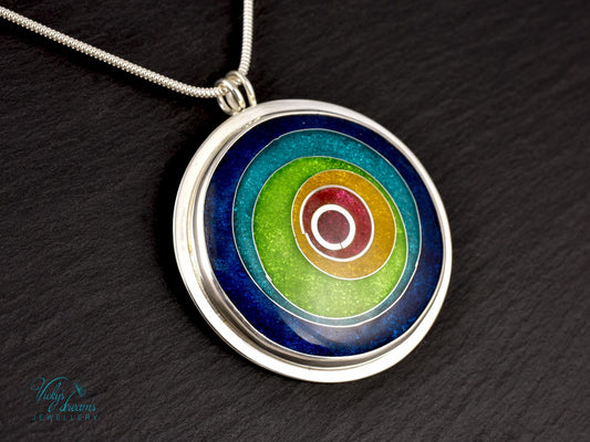 Enameled vibrant color Sterling Pendant - Silver Cloisonne Necklace