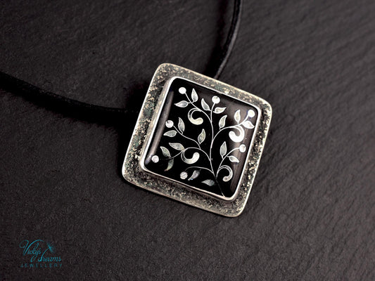 vintage style Cloisonne enamel flowers pendant with leather cord, gift for her