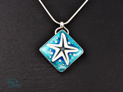 Vibrant Cloisonne Enamel Starfish Pendant Necklace - Handmade Sterling Silver Ocean Jewelry