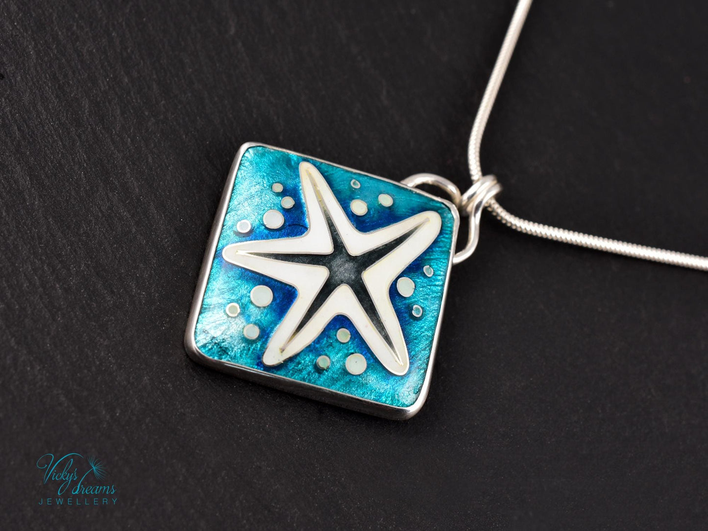 Vibrant Cloisonne Enamel Starfish Pendant Necklace - Handmade Sterling Silver Ocean Jewelry