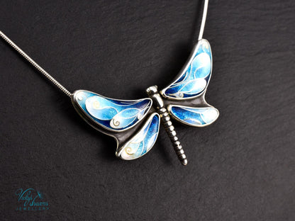 Vibrant Cloisonne Enamel Dragonfly Necklace Wearable Art Gift