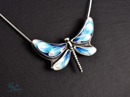 Vibrant Cloisonne Enamel Dragonfly Necklace Wearable Art Gift