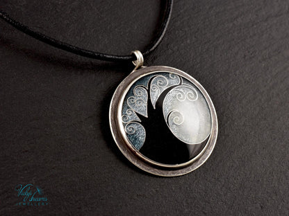 Elegant Black Cloisonne Enamel Tree Necklace Pendant