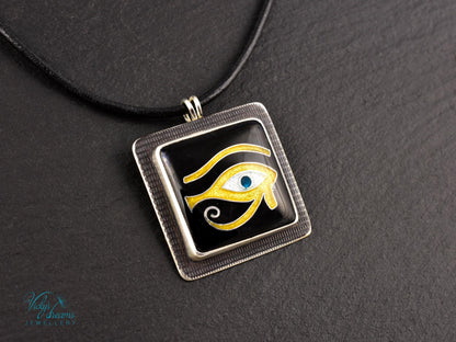Unique Egyptian Cloisonne Enamel Sterling Silver Pendant Necklace