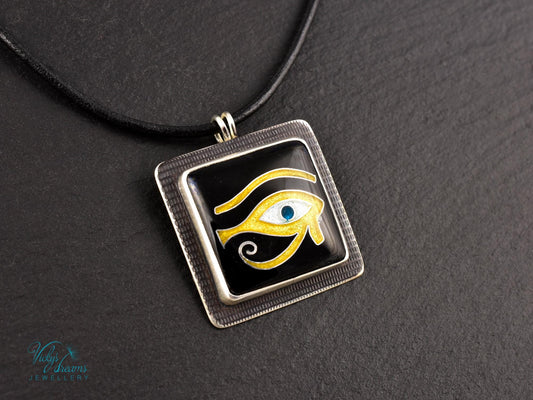 Unique Egyptian Cloisonne Enamel Sterling Silver Pendant Necklace
