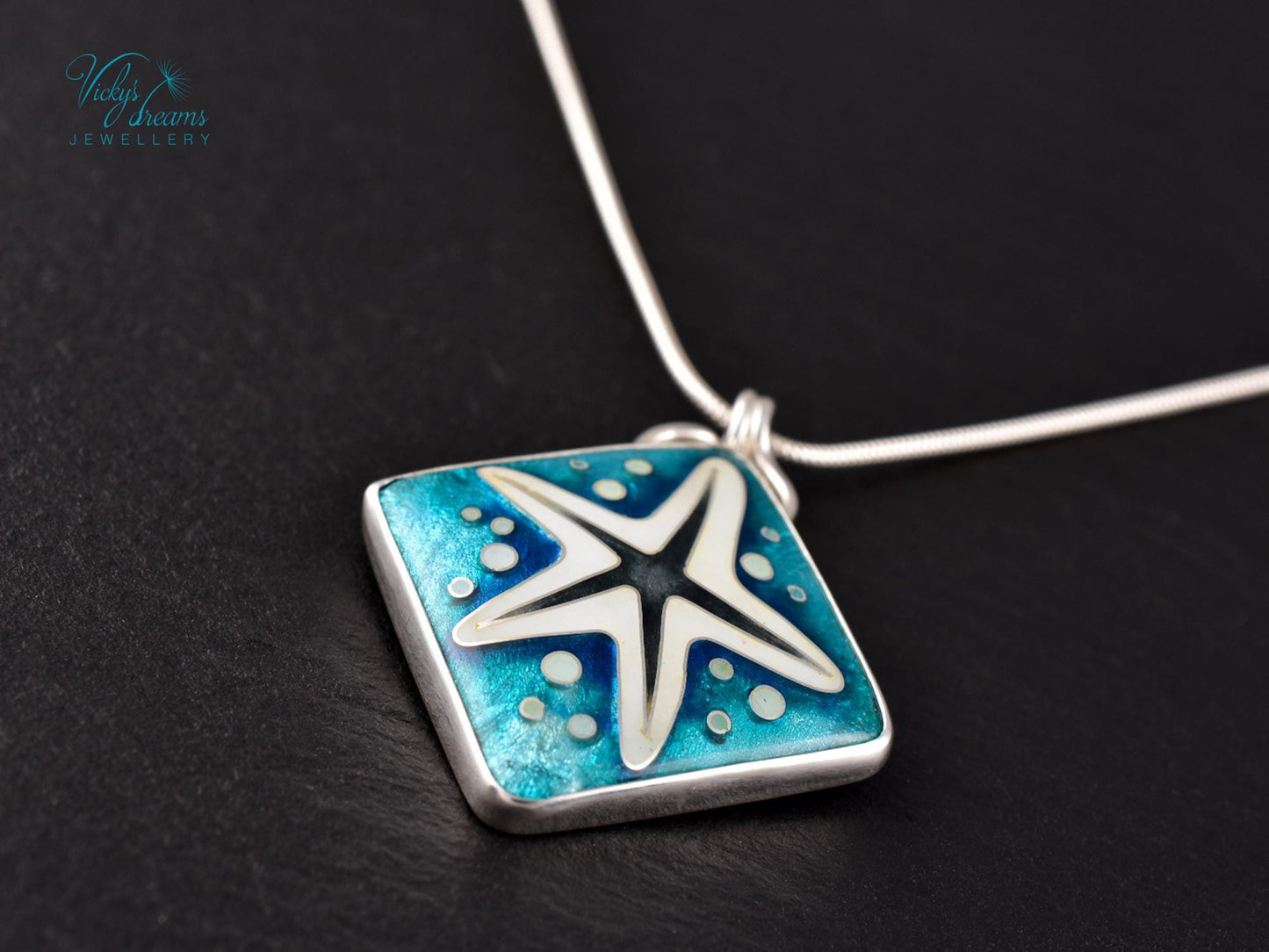 Vibrant Cloisonne Enamel Starfish Pendant Necklace - Handmade Sterling Silver Ocean Jewelry