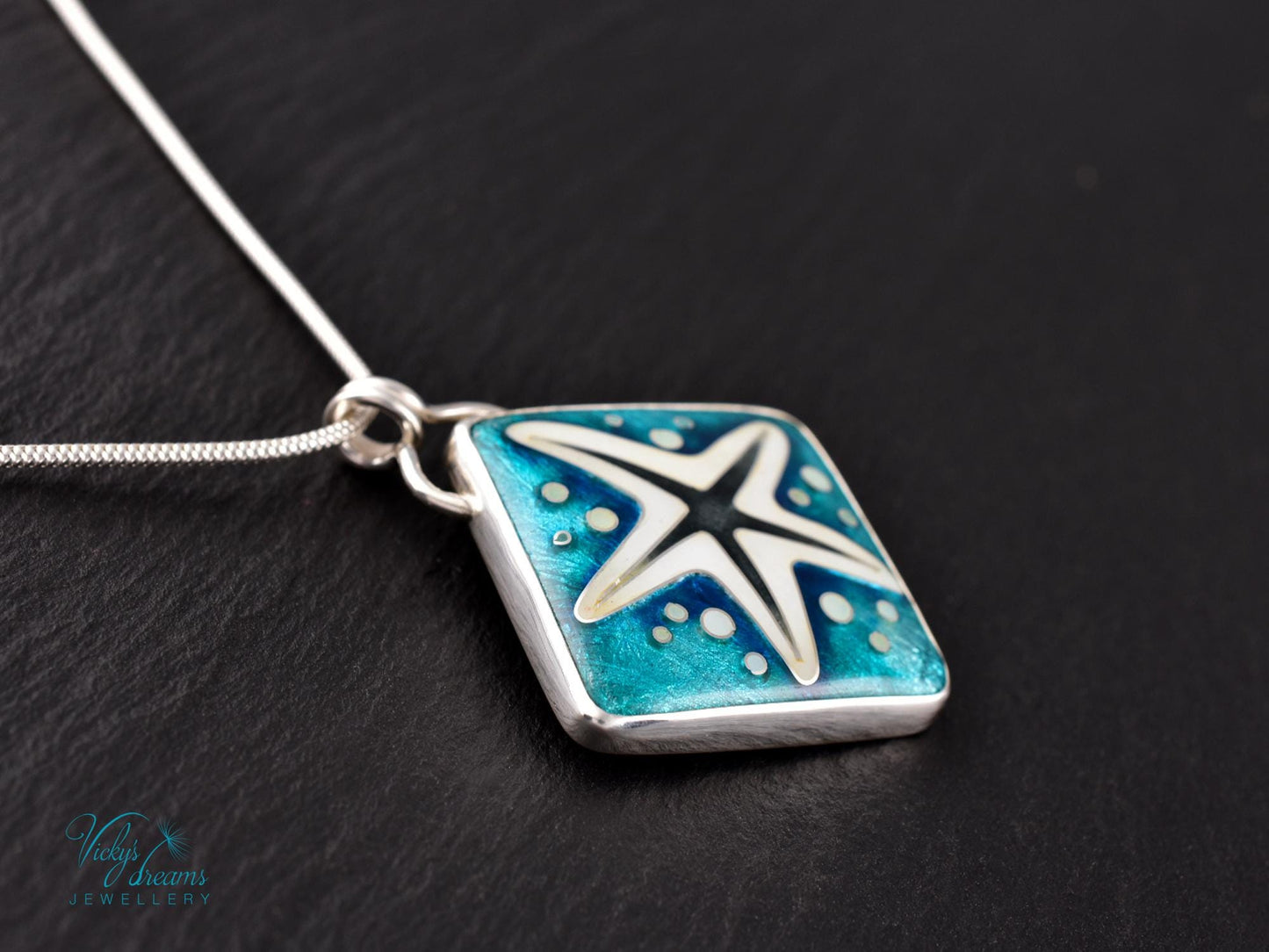 Vibrant Cloisonne Enamel Starfish Pendant Necklace - Handmade Sterling Silver Ocean Jewelry