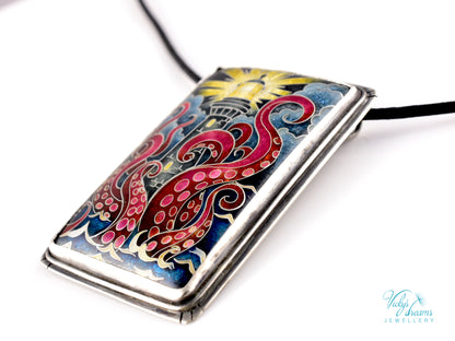 Handmade Cloisonné Enamel Lighthouse Pendant: Sterling Silver Octopus Necklace