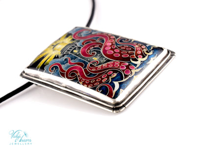 Handmade Cloisonné Enamel Lighthouse Pendant: Sterling Silver Octopus Necklace