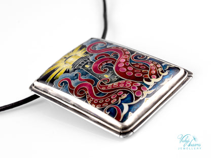Handmade Cloisonné Enamel Lighthouse Pendant: Sterling Silver Octopus Necklace