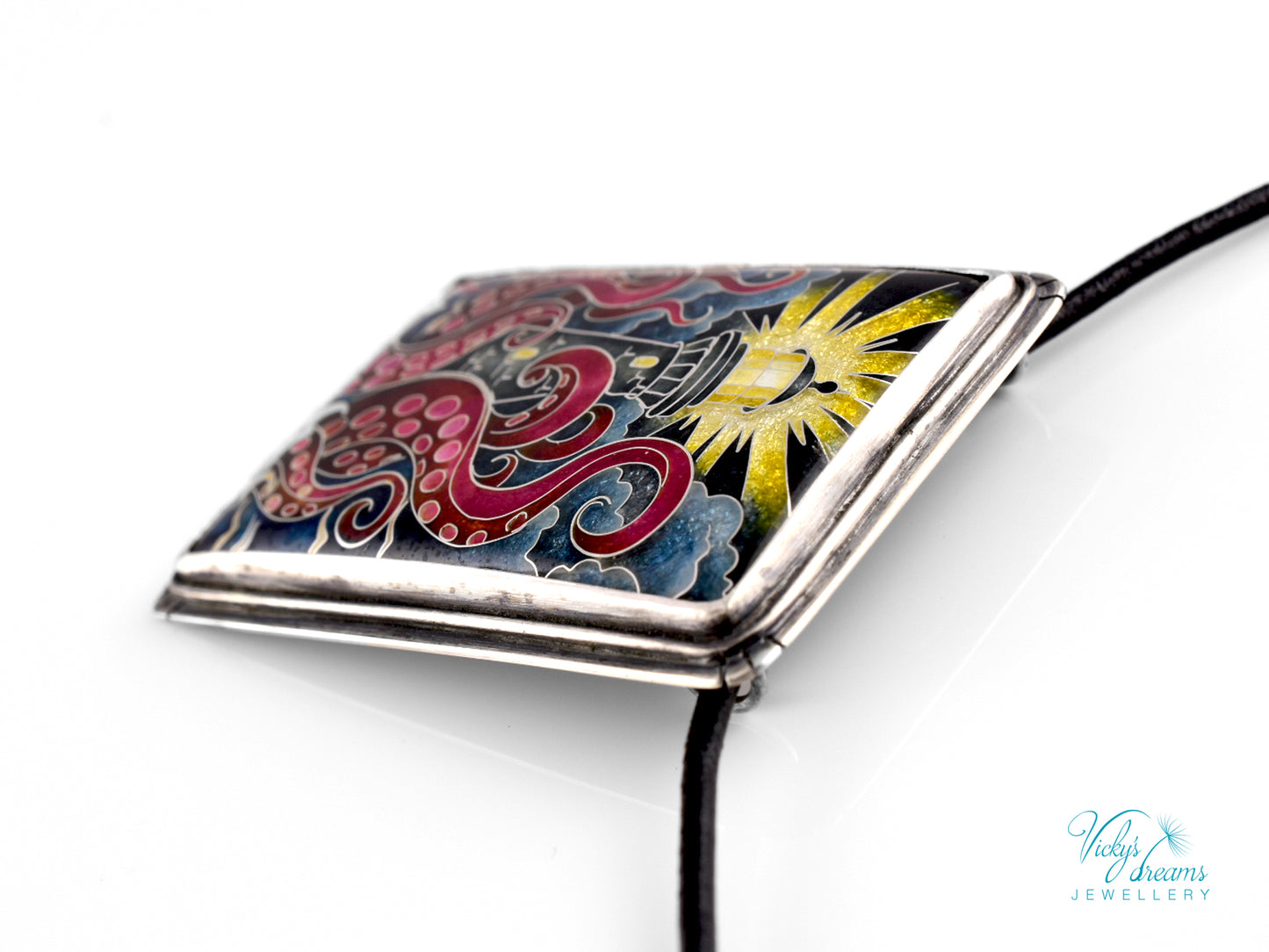 Handmade Cloisonné Enamel Lighthouse Pendant: Sterling Silver Octopus Necklace