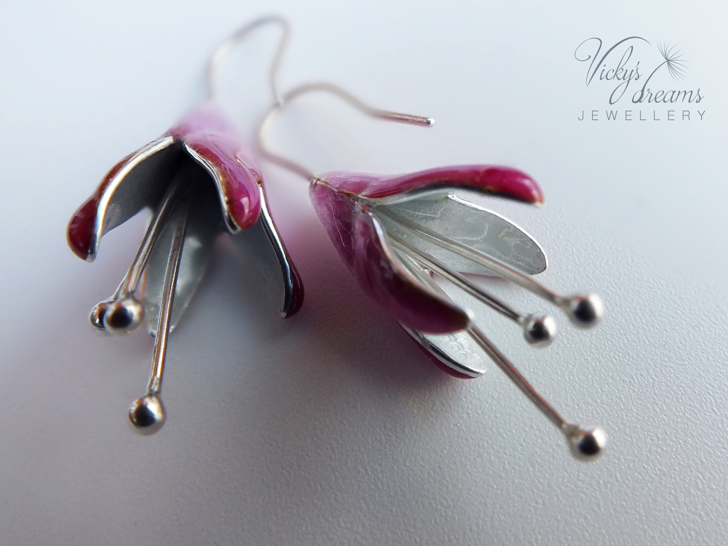 Bright pink Fuchsia flower earrings