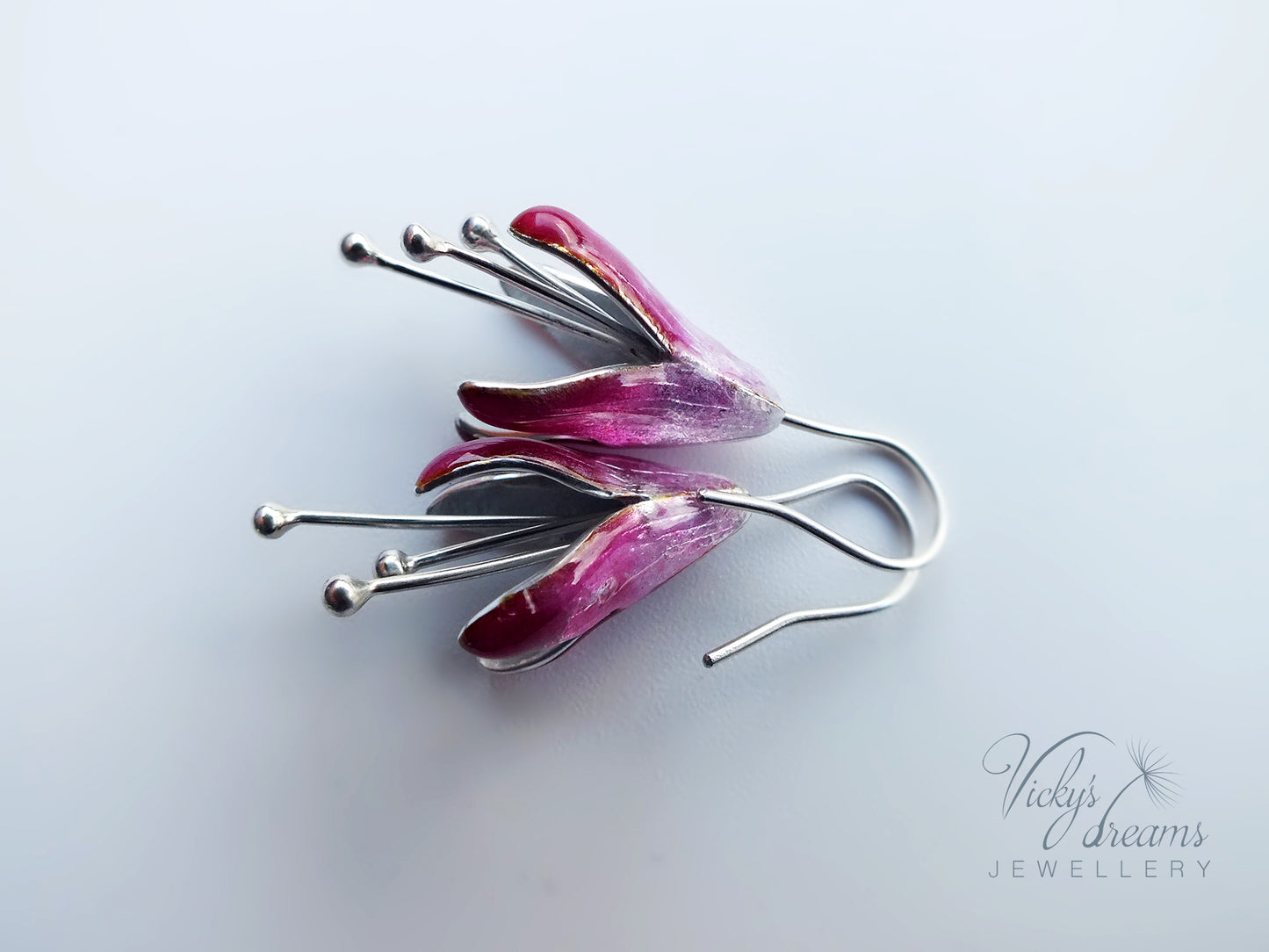Bright pink Fuchsia flower earrings