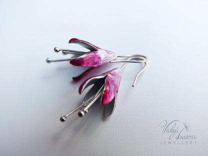 Bright pink Fuchsia flower earrings