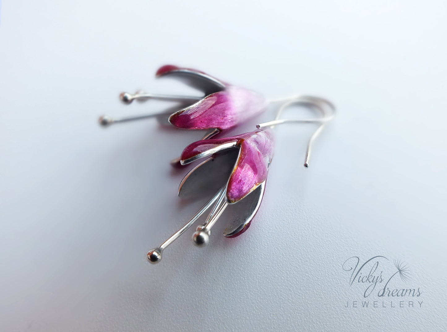 Bright pink Fuchsia flower earrings