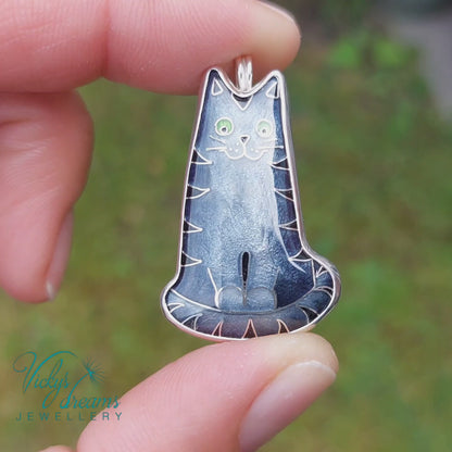 Gray cat Cloisonné enamel pendant