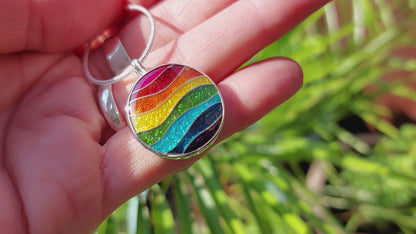 Vibrant color rainbow, sterling silver necklace, cloisonne enameled jewelry