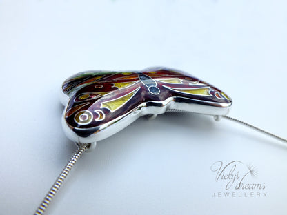 Red butterfly, sterling silver pendant, cloisonne enameled jewelry