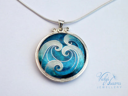 Bright Blue Cloisonne enamel sea waves pendant