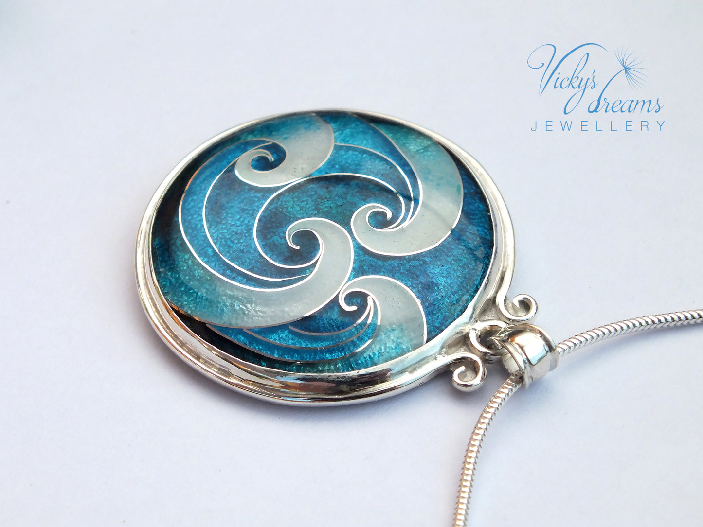 Bright Blue Cloisonne enamel sea waves pendant