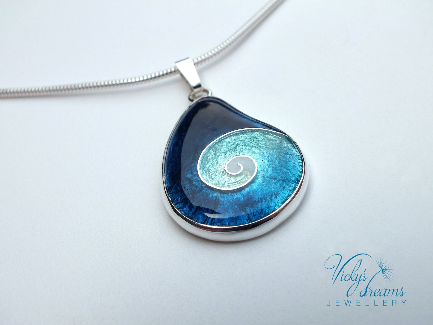 Spiral drop  - Cloisonné enamel, silver necklace