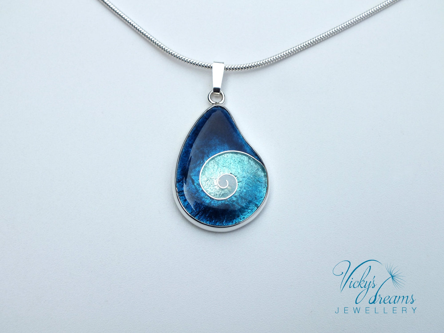 Spiral drop  - Cloisonné enamel, silver necklace