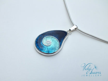 Spiral drop  - Cloisonné enamel, silver necklace