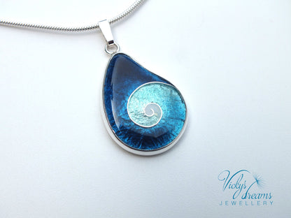 Spiral drop  - Cloisonné enamel, silver necklace