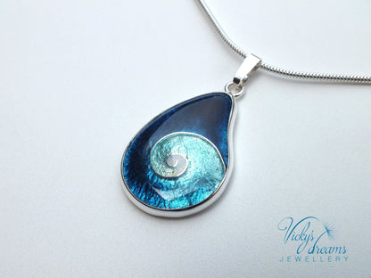 Spiral drop  - Cloisonné enamel, silver necklace